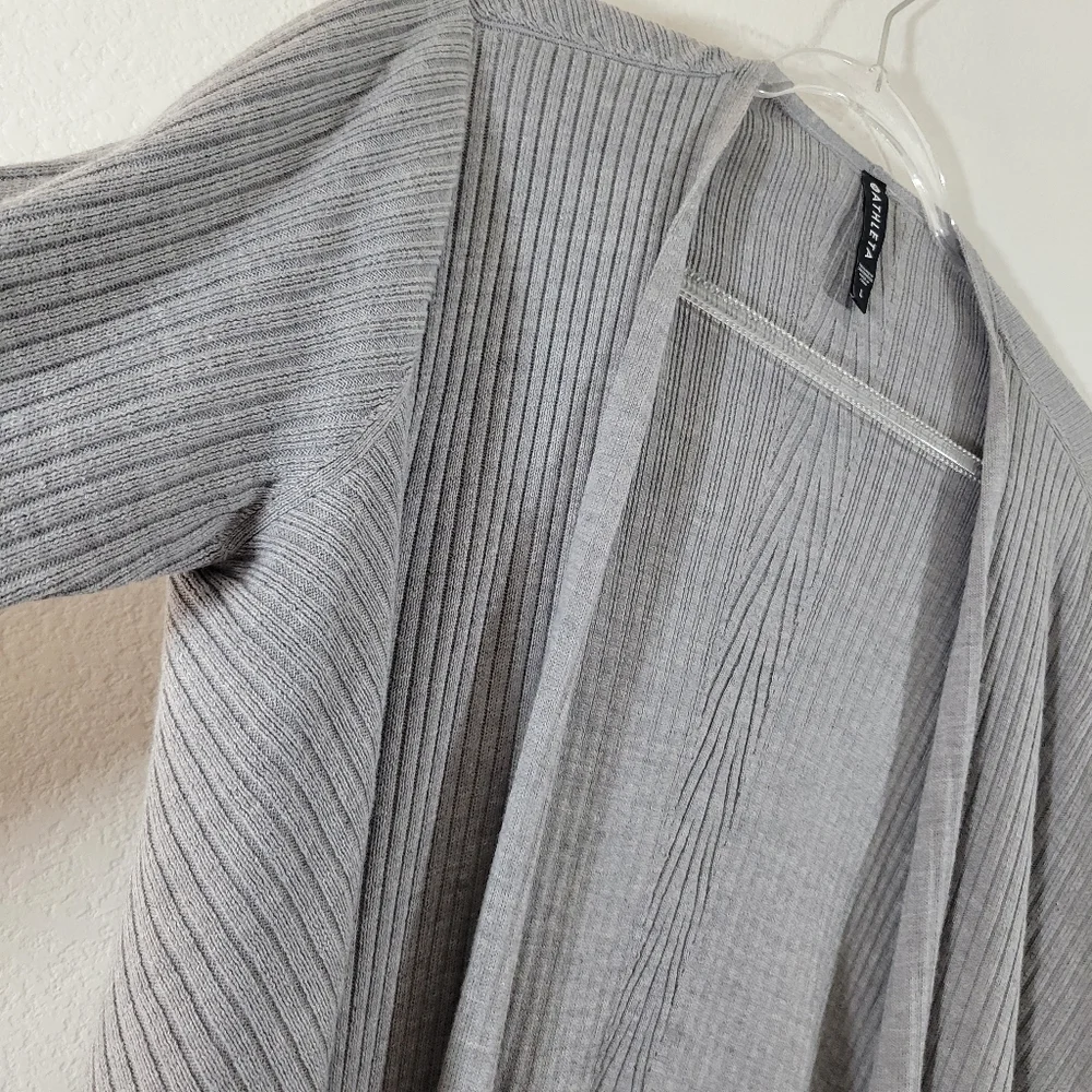 ATHLETA Solstice grey ribbed wool waterfall open front athleisure yoga cardigan